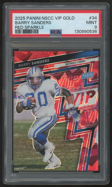 2025 Panini The National VIP Barry Sanders Red Sparkle /99 #34 PSA 9