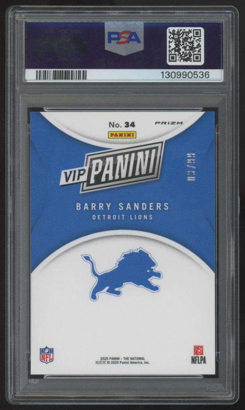 2025 Panini The National VIP Barry Sanders Red Sparkle /99 #34 PSA 9