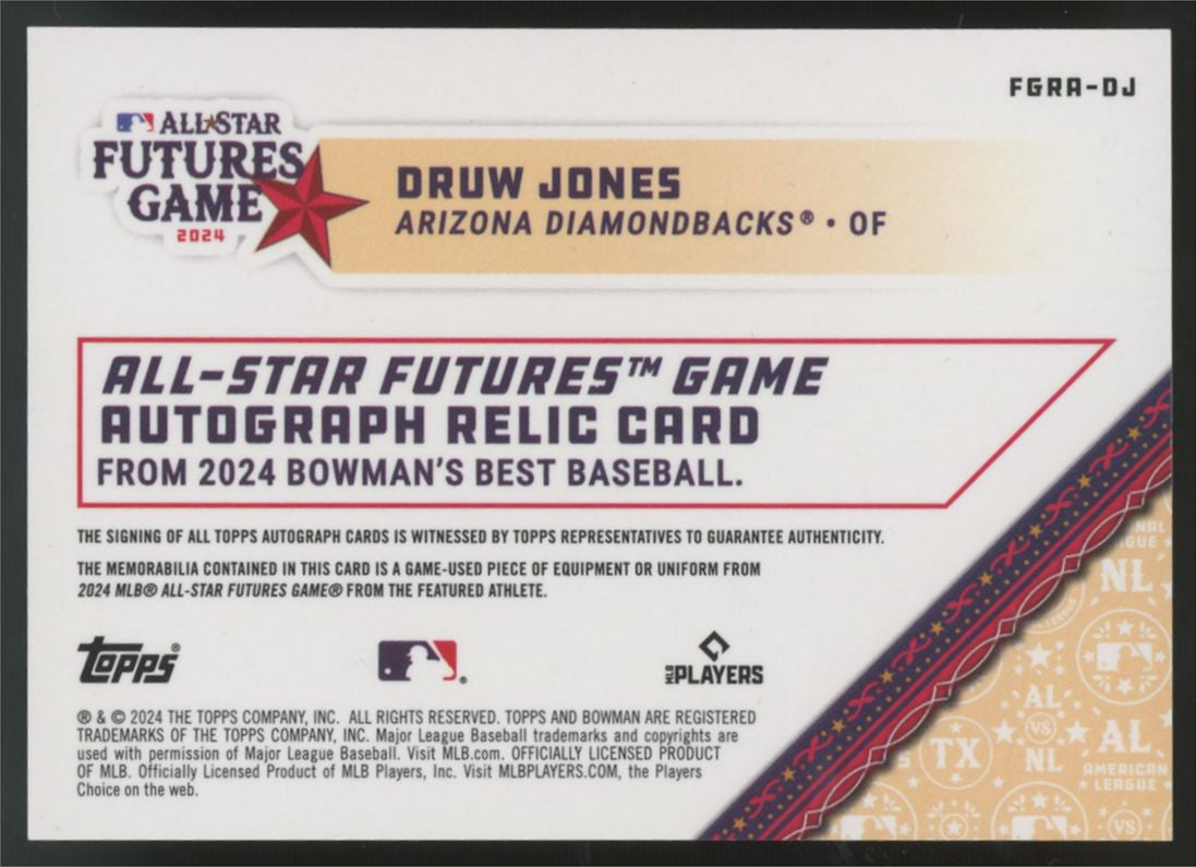 2024 Bowman's Best Druw Jones All Star Futures Patch Auto /199 #FGRR-DJ