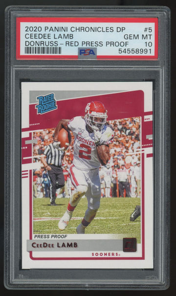 2020 Chronicles Draft CeeDee Lamb RC Donruss Rated Rookie Red Press Proof PSA 10