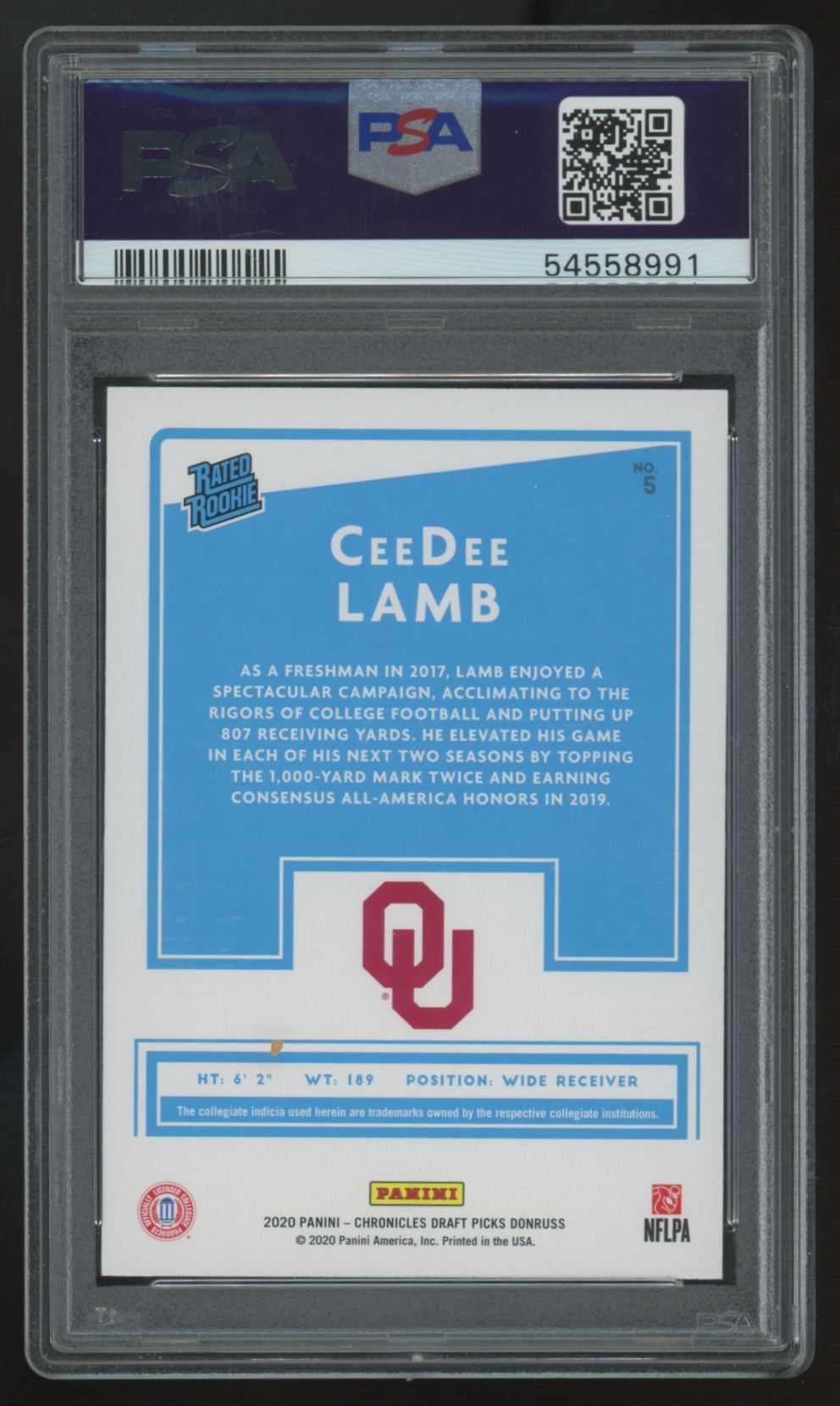 2020 Chronicles Draft CeeDee Lamb RC Donruss Rated Rookie Red Press Proof PSA 10