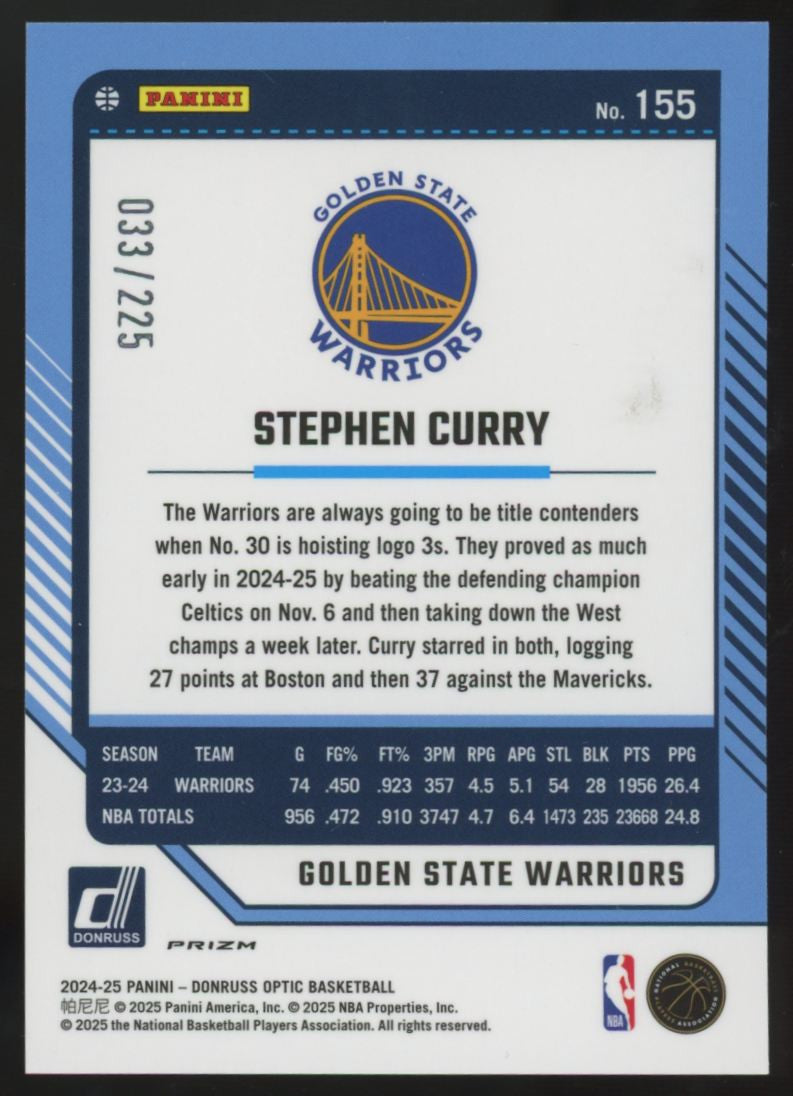 2024-25 Panini Donruss Optic Stephen Curry Orange Shock /225 #155