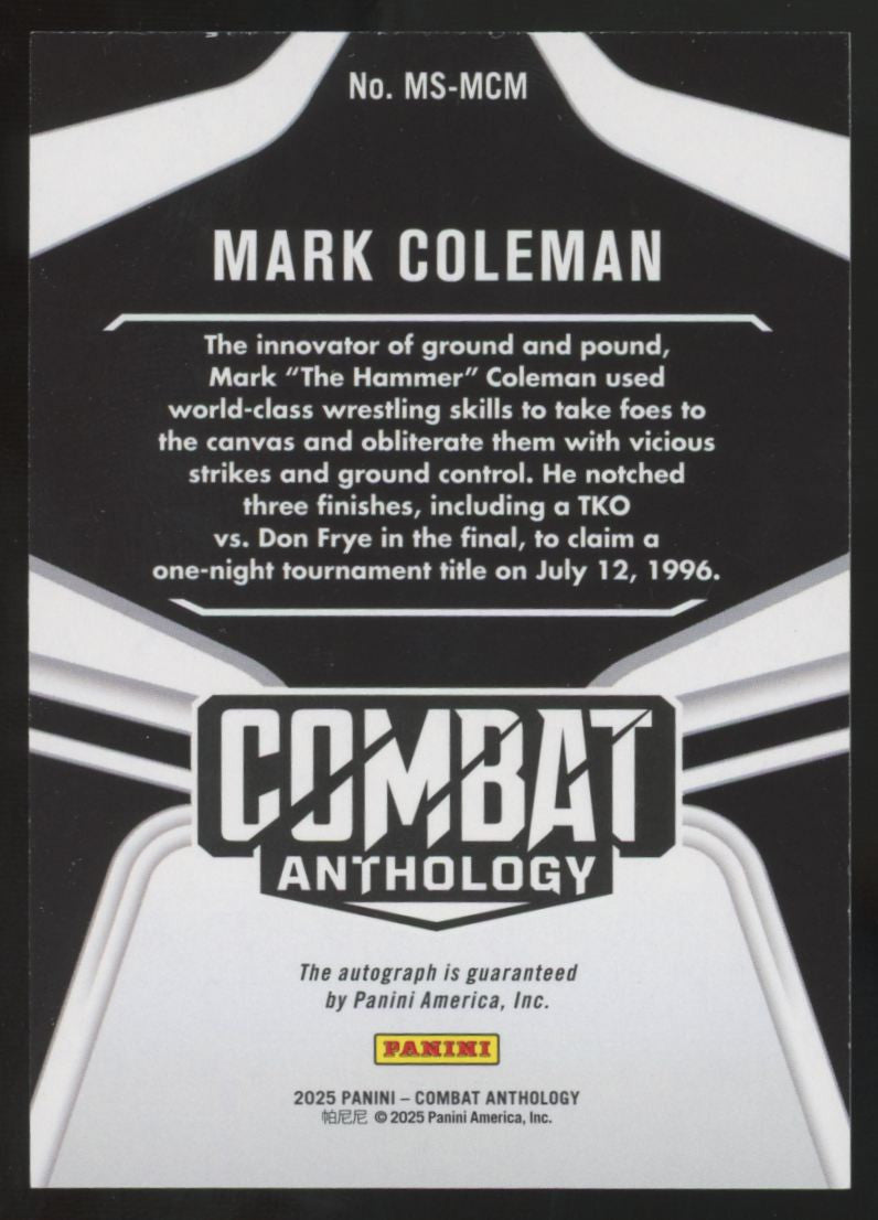 2025 Panini Combat Anthology Mark Coleman MMA Stars Cracked Ice Auto /25 #MS-MCM