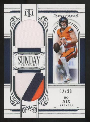 2025 National Treasures Bo Nix Sunday Treasures Dual Patch /99 #ST-BNX