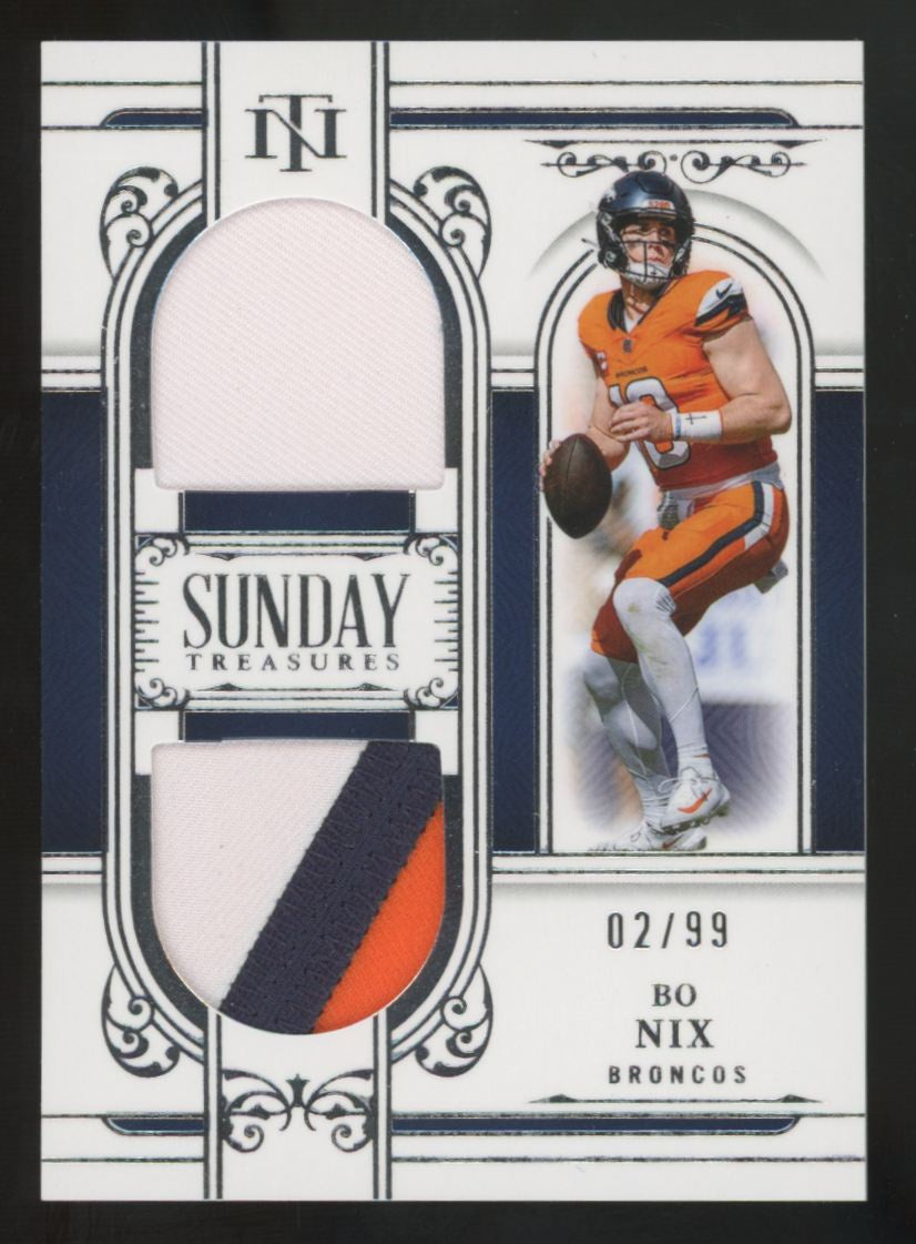2025 National Treasures Bo Nix Sunday Treasures Dual Patch /99 #ST-BNX
