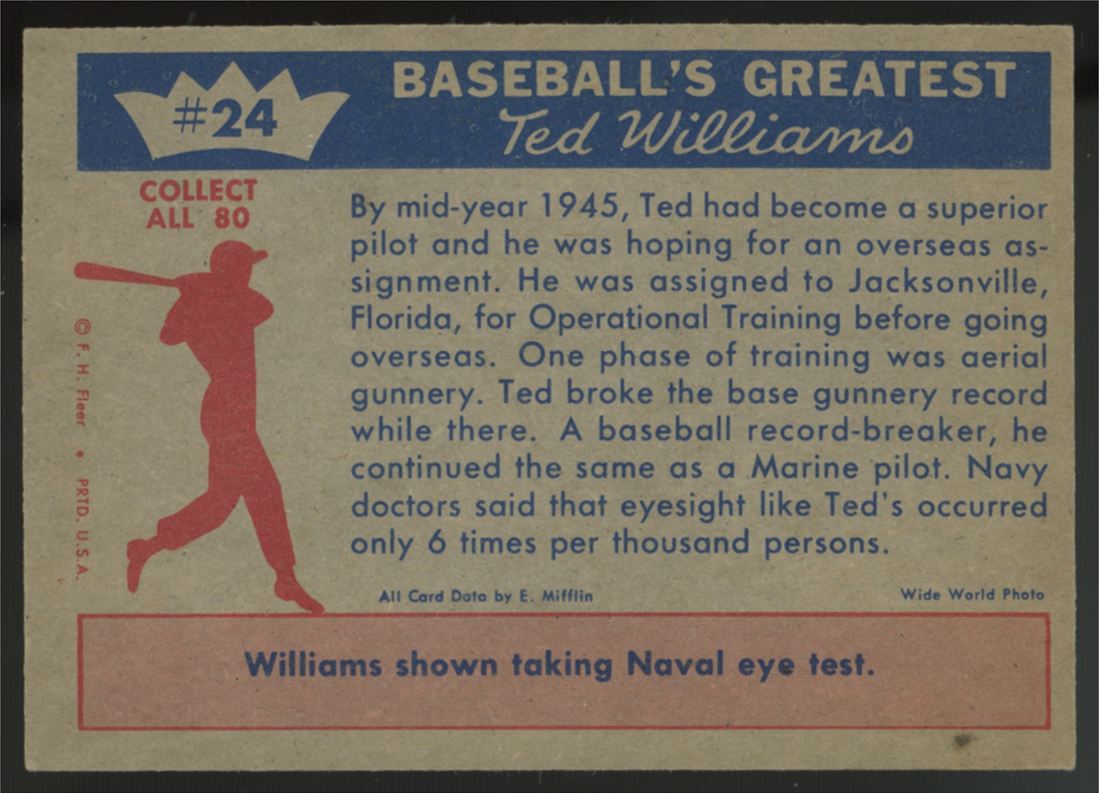 1959 Fleer Ted Williams '45 Sharpshooter #24 NM