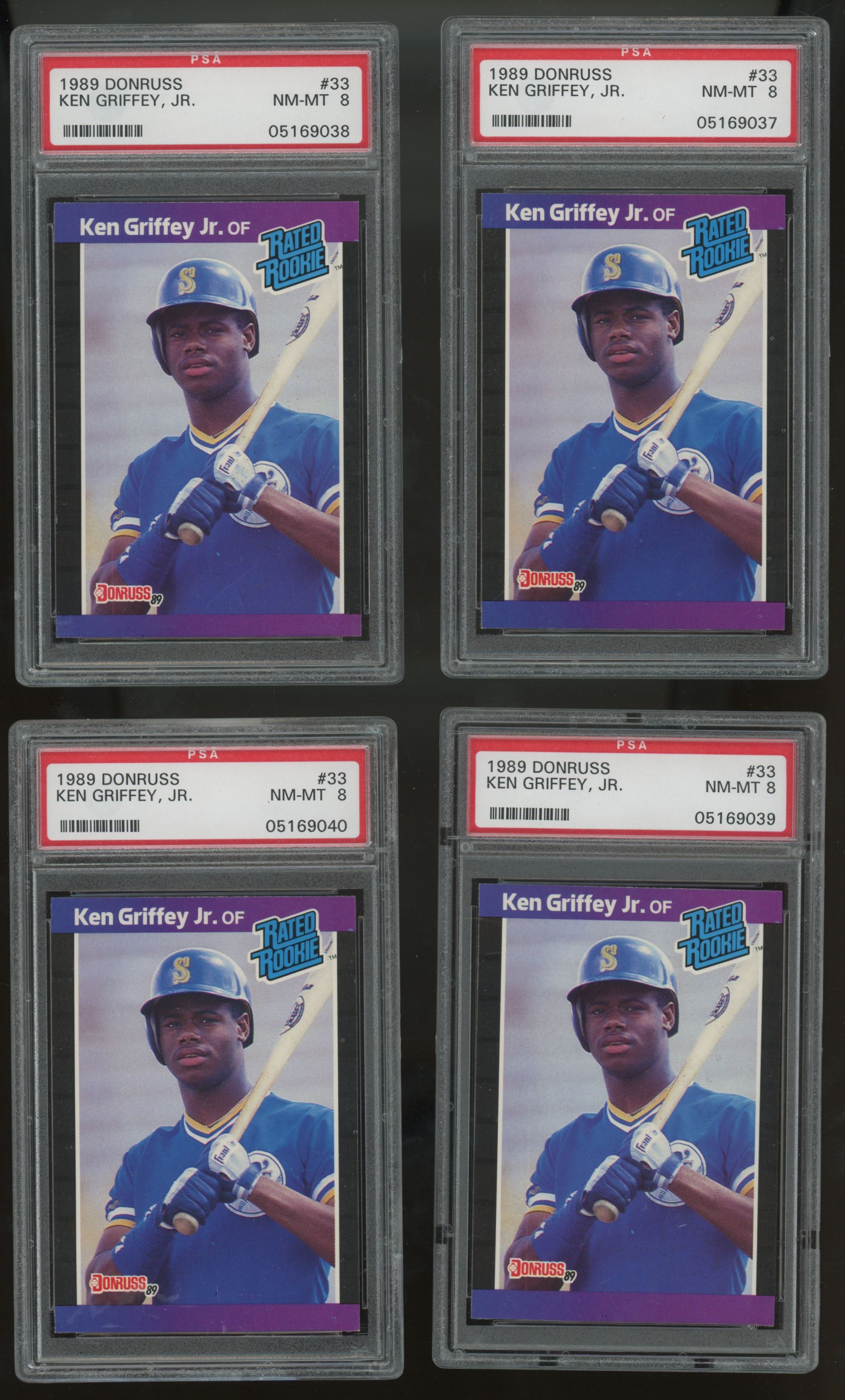 1989 Donruss Ken Griffey Jr. RC Rated Rookie #33 PSA 8 Lot of 10 "B"