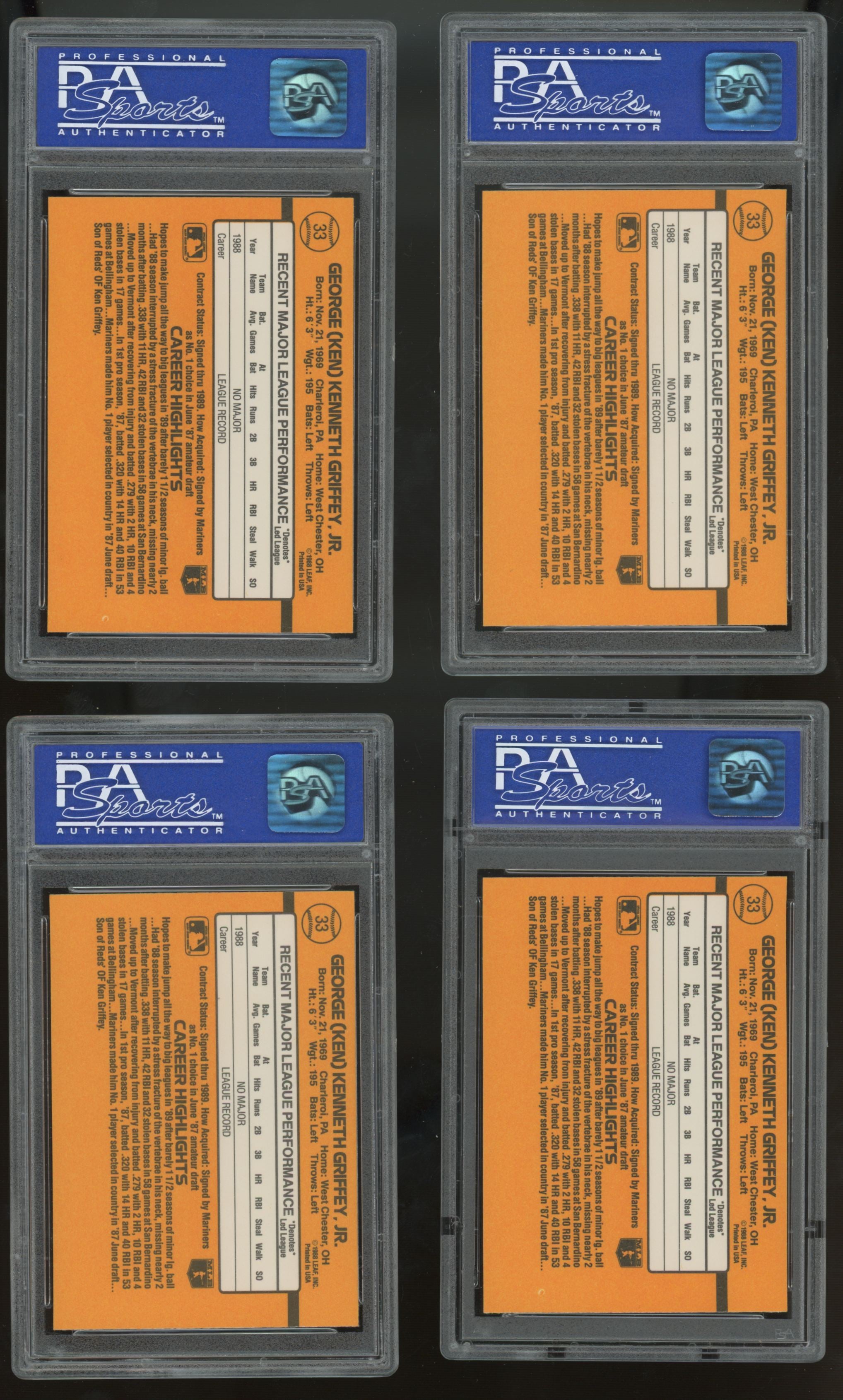 1989 Donruss Ken Griffey Jr. RC Rated Rookie #33 PSA 8 Lot of 10 "B"
