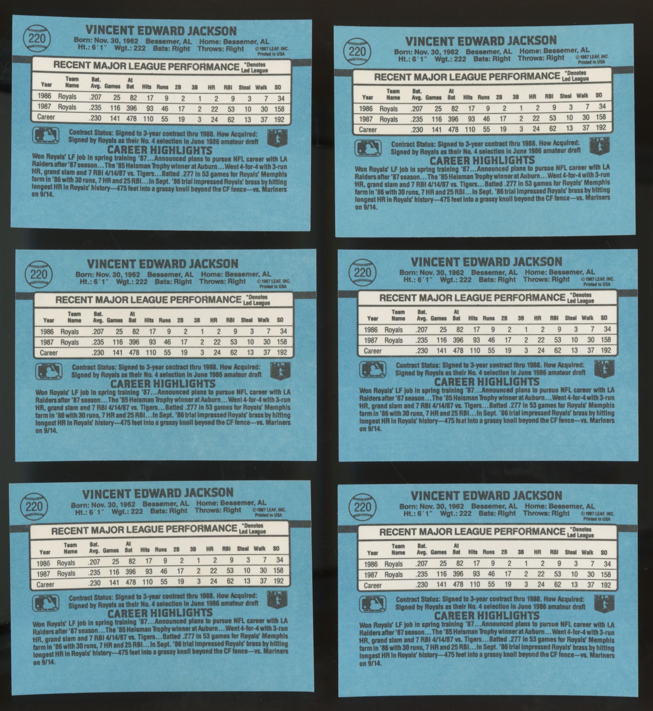 1988 Donruss Bo Jackson #220 (Lot Of 50)
