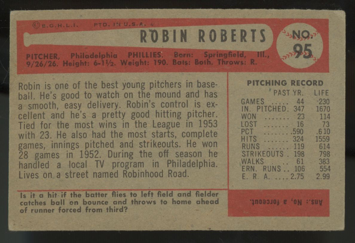 1954 Bowman Robin Roberts #95 VG+