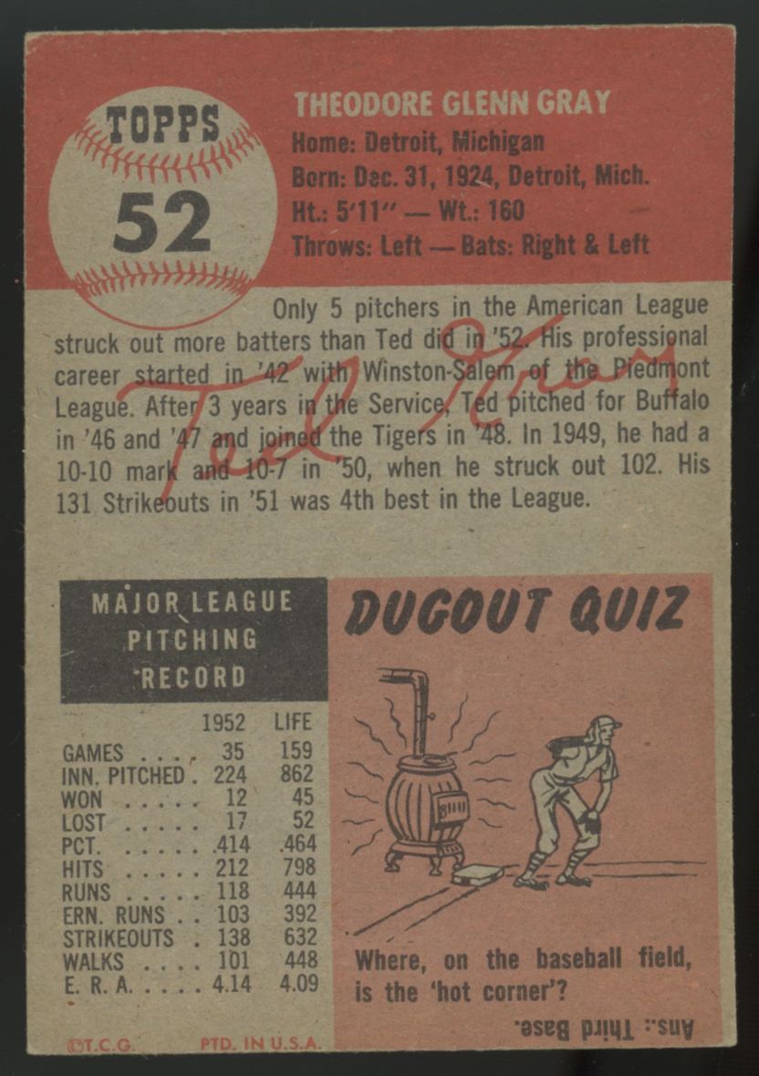 1953 Topps Ted Gray #52 EX+