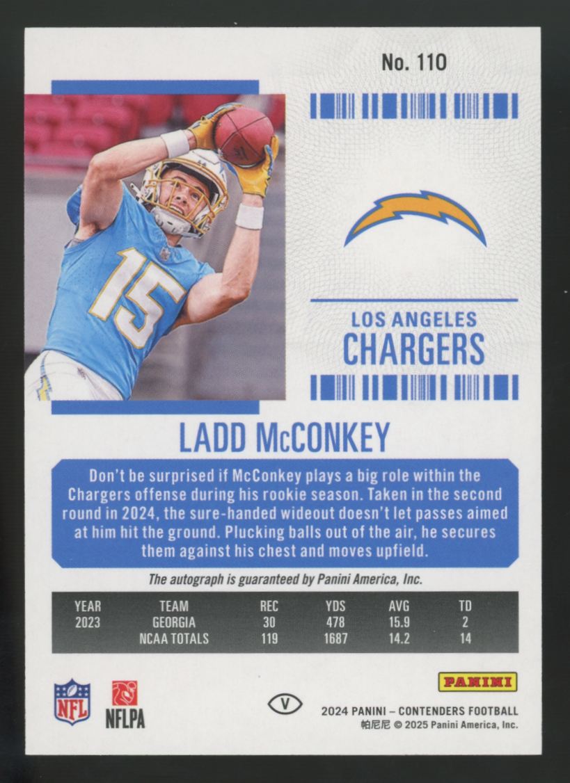 2024 Contenders Ladd McConkey RC Rookie Ticket Auto #110