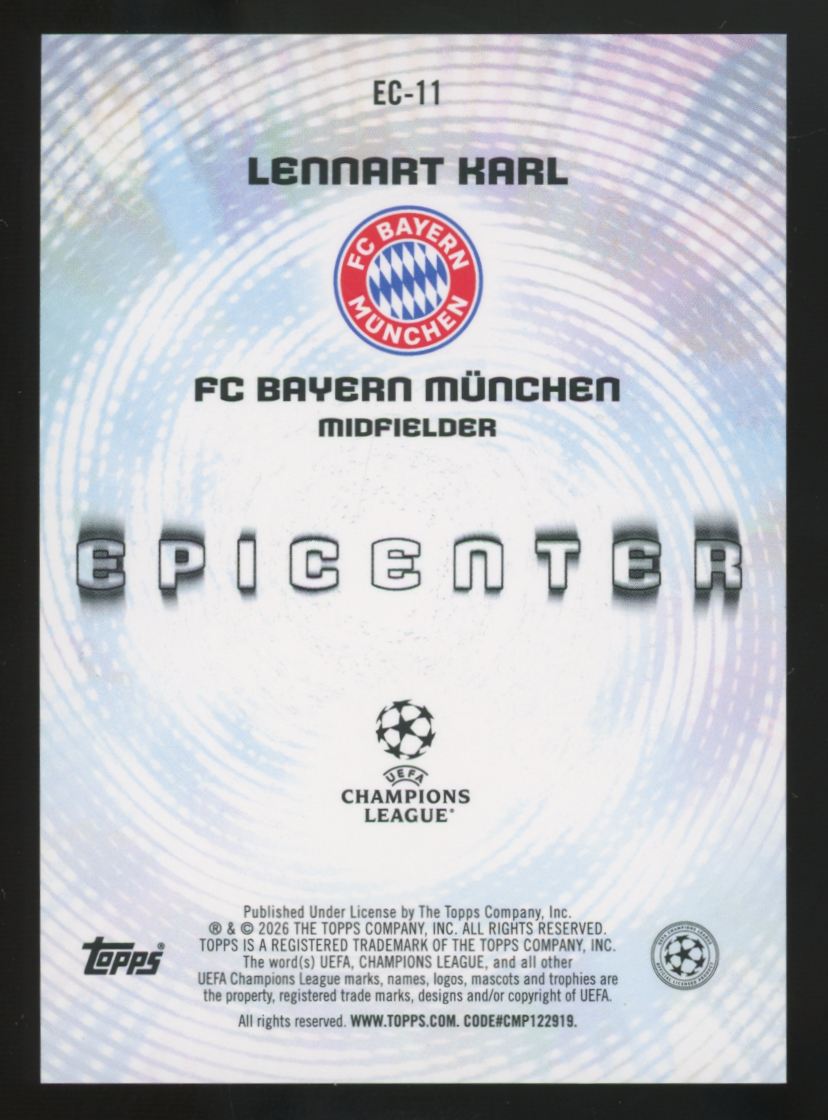 2025-26 Topps UEFA Club Lennart Karl RC Epicenter SSP #EC-11