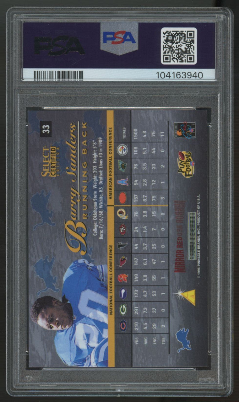 1996 Select Certified Barry Sanders Mirror Red #33 PSA 7
