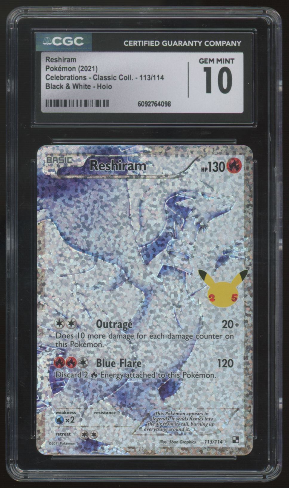 2021 Pokemon Reshiram Celebrations Classic Collection Holo #113 CGC 10