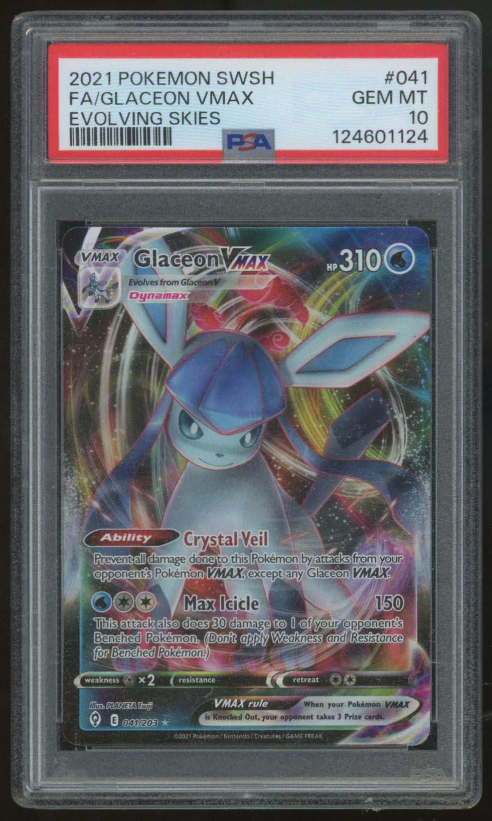2021 Pokemon Glaceon VMax Evolving Skies Full Art #41 PSA 10