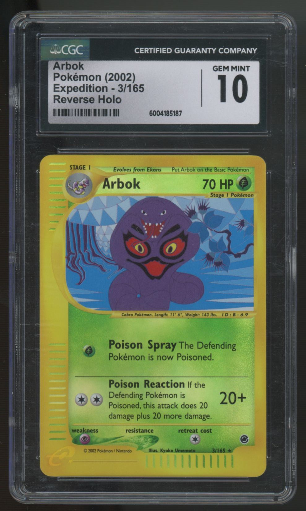 2002 Pokemon Arbok Expedition Reverse Holo #3 CGC 10