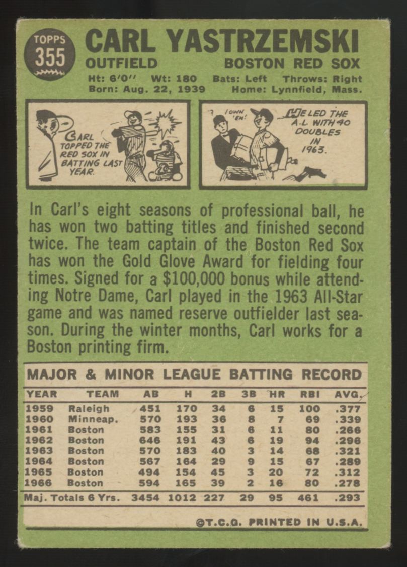1967 Topps Carl Yastrzemski #355 Good (Crease)