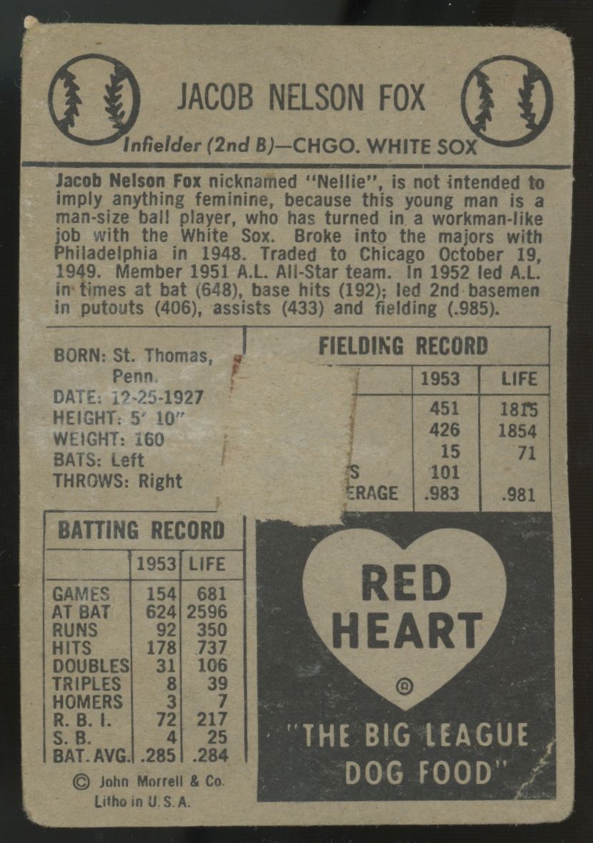 1954 Red Heart Nelson Fox Poor (Paper Loss)