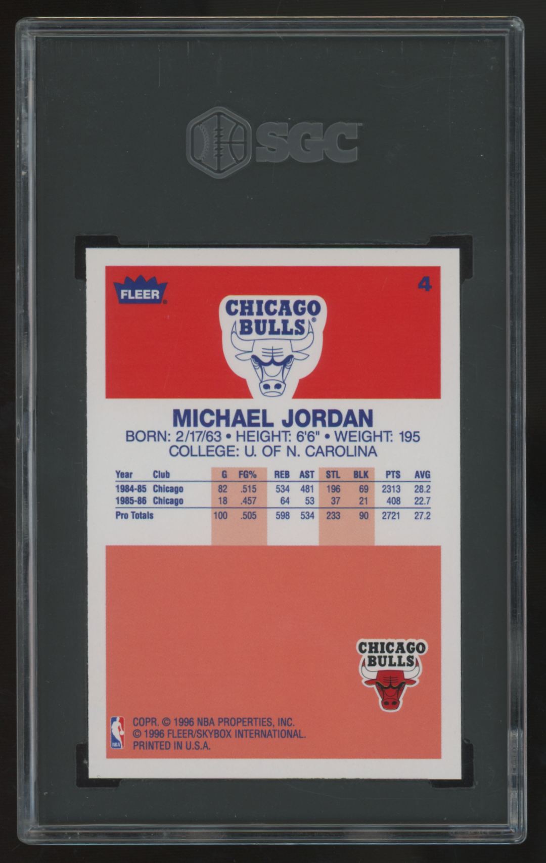 1996-97 Fleer Michael Jordan Decade of Excellence #4 SGC 8.5