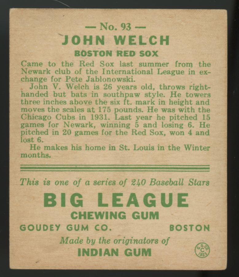 1933 Goudey John Welch #93 EX