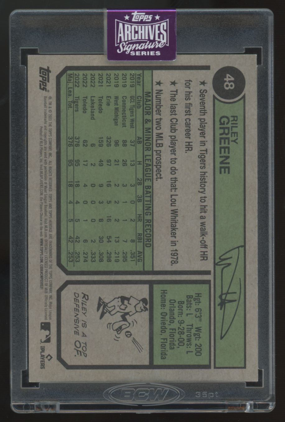 2025 Topps Archives Signature Series Riley Greene RC Auto /50 #48