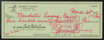 Harry Caray Signed Autographed Check JSA Certified