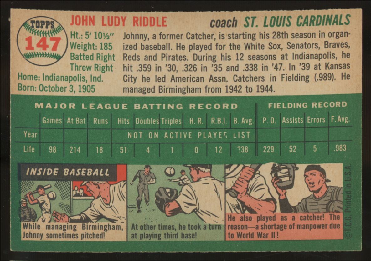 1954 Topps John Riddle #147 NM
