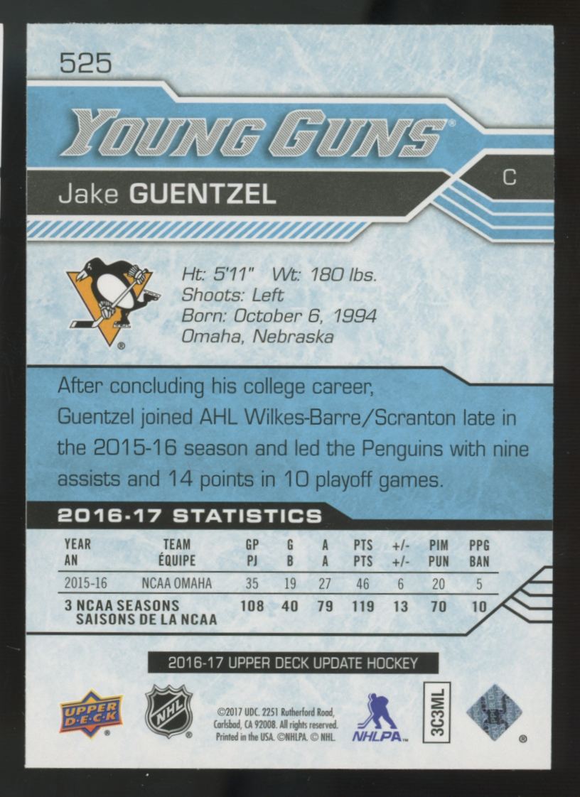 2016-17 Upper Deck Update Jake Guentzel RC Young Guns #525