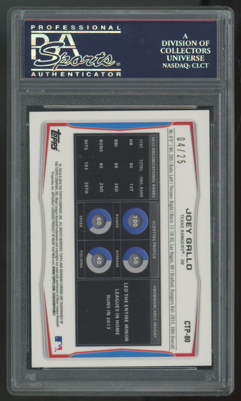 2014 Bowman Chrome Draft Joey Gallo Prospect Orange Refractor /25 #CTP-80 PSA 9