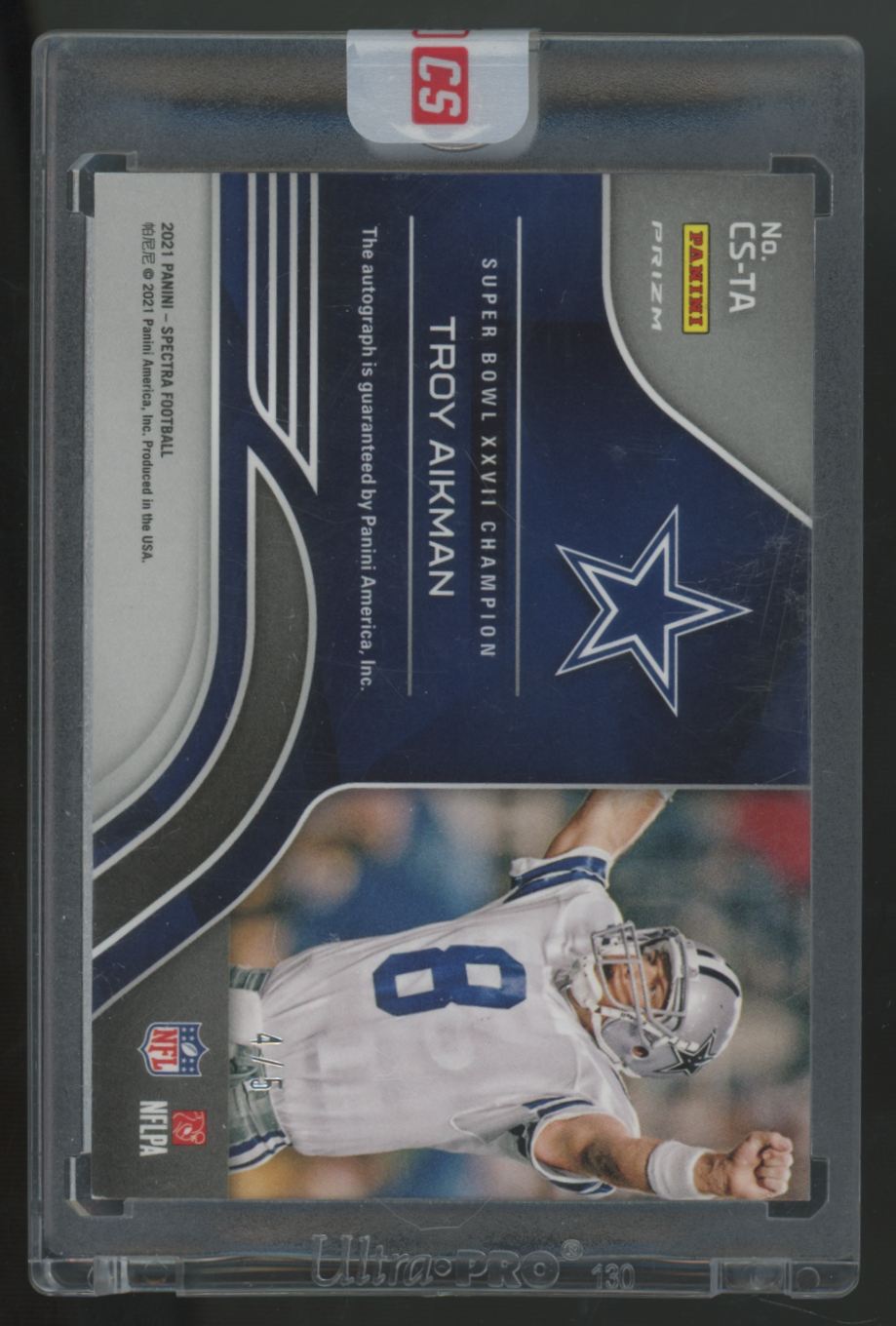 2021 Panini Spectra Troy Aikman Neon Orange Champion Auto /5 #CS-TA