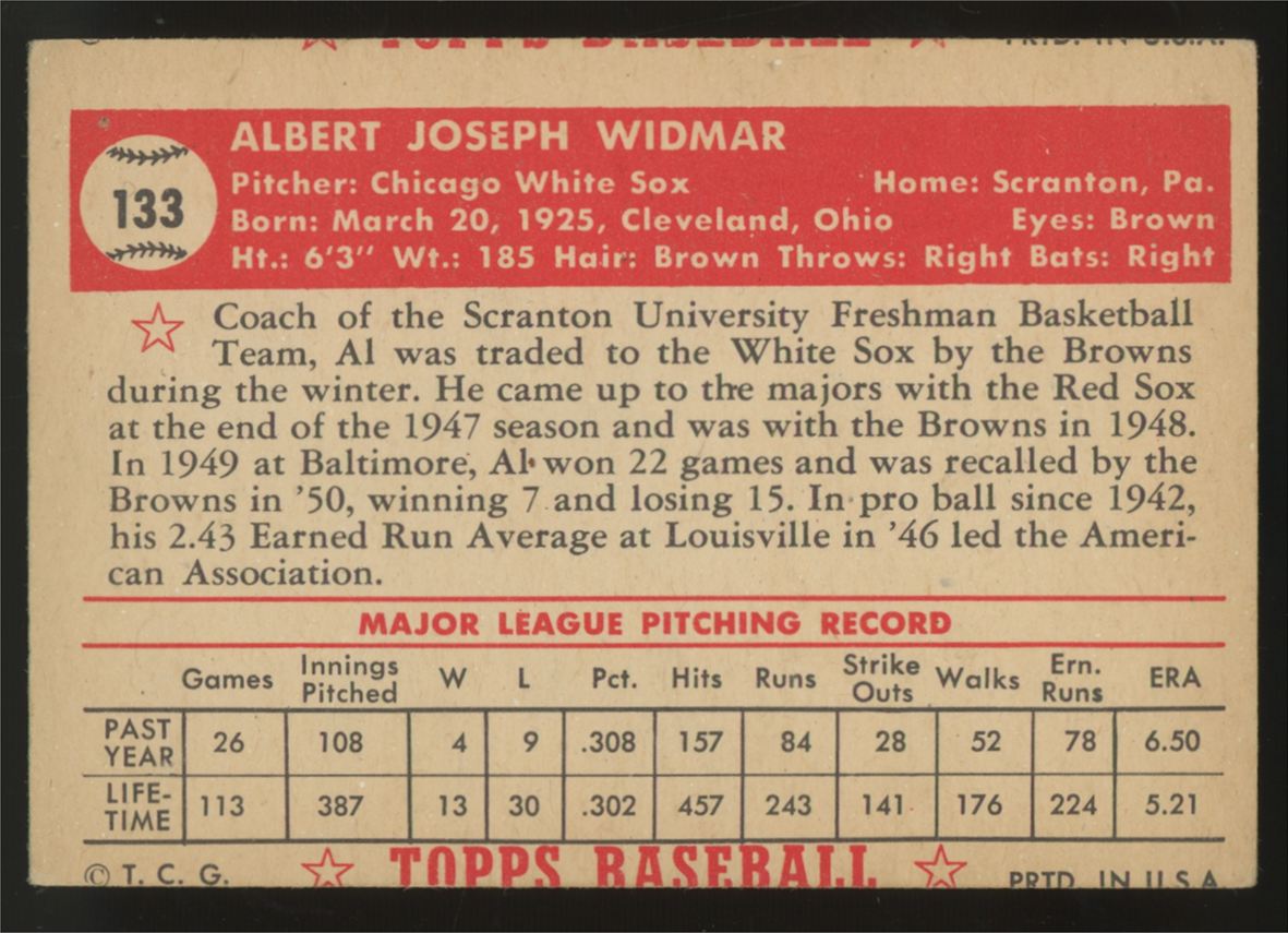 1952 Topps Al Widmar #133 G/VG