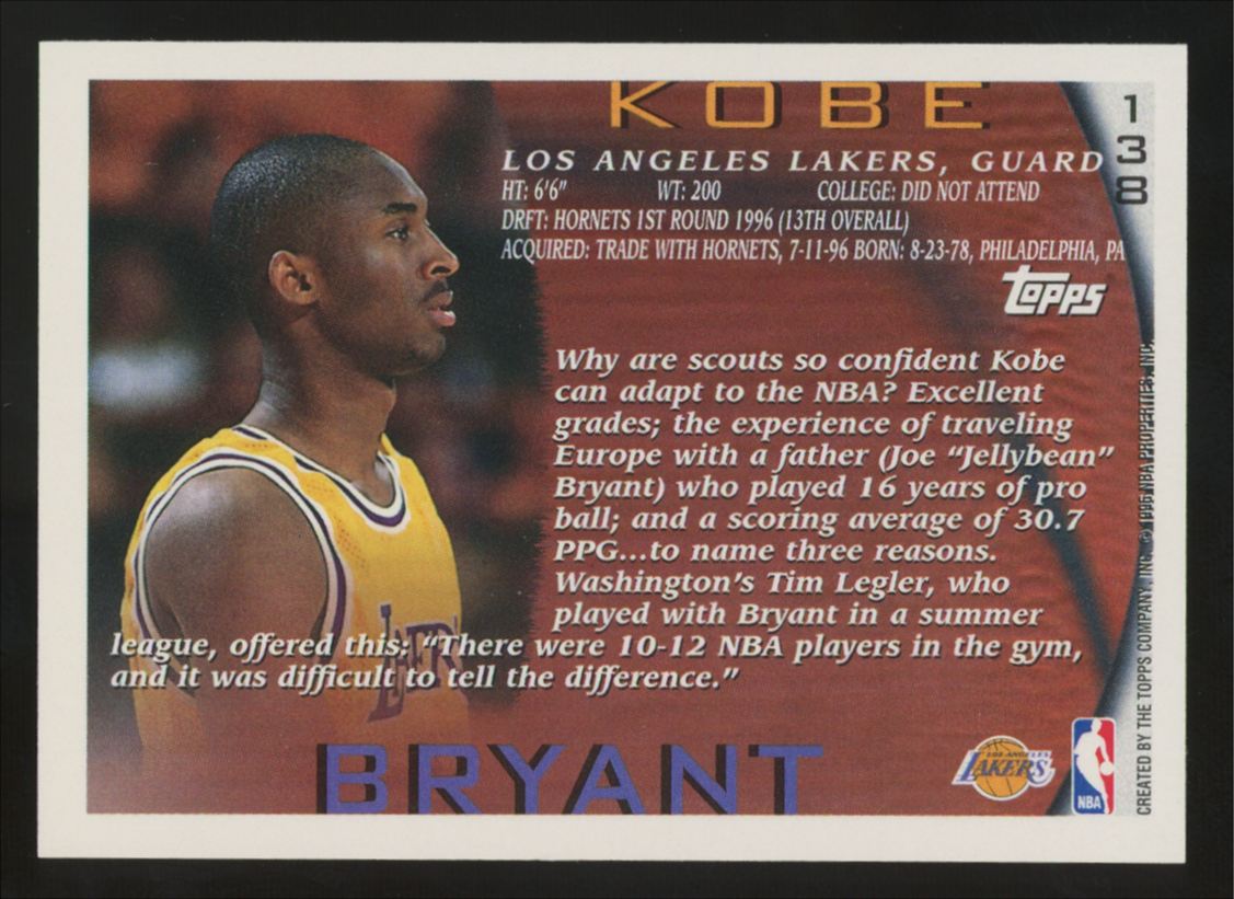 1996-97 Topps Kobe Bryant RC 50th Anniversary Foil #138