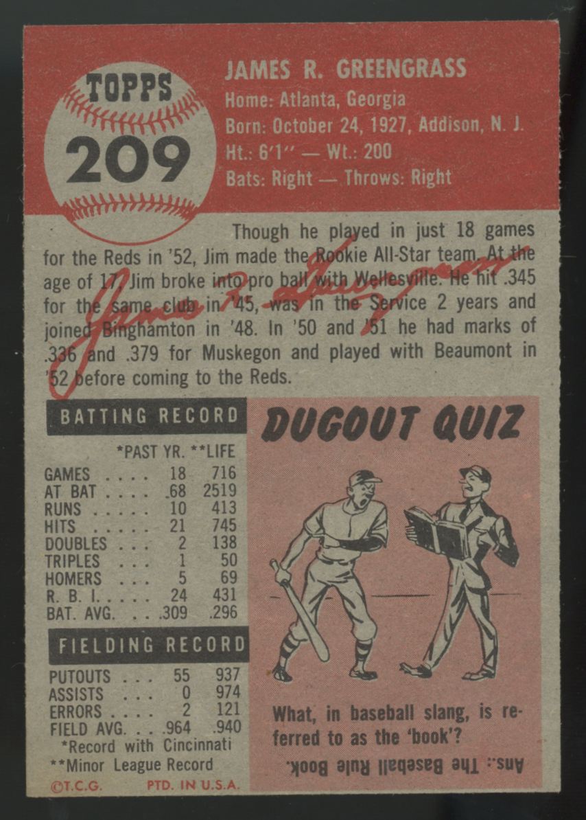 1953 Topps Jim Greengrass #209 EX
