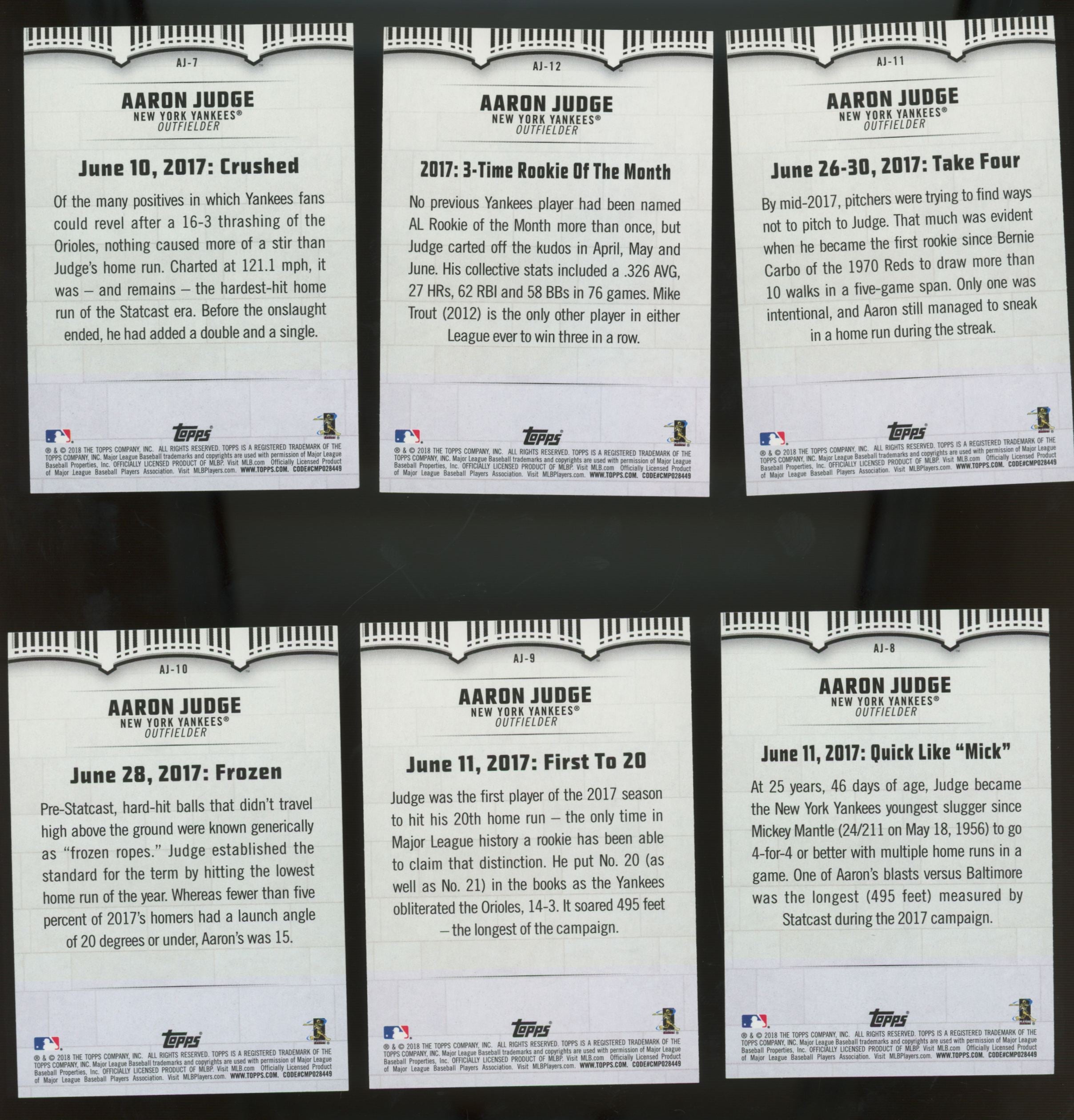 2018 Topps Aaron Judge Highlights Walmart Complete Set (30/30) "A"