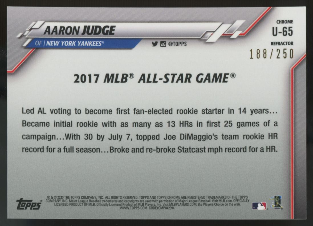 2020 Topps Chrome Update Aaron Judge All-Star Refractor /250 #U-65