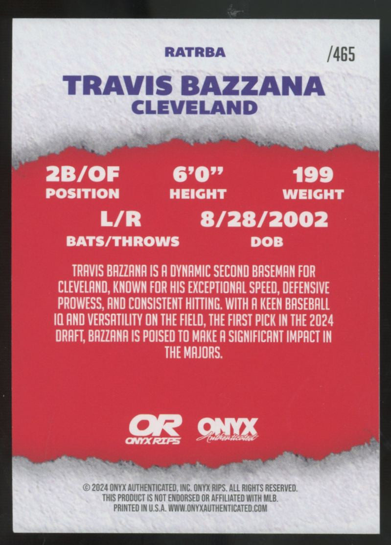 2024 Onyx Rips Travis Bazzana RC Red Ice Auto /465 #RATRBA