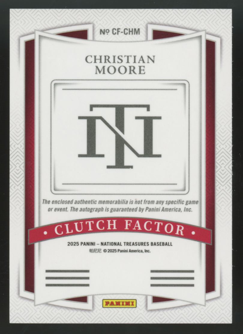2025 National Treasures Christian Moore Red Clutch Factor Patch /99 #CF-CHM