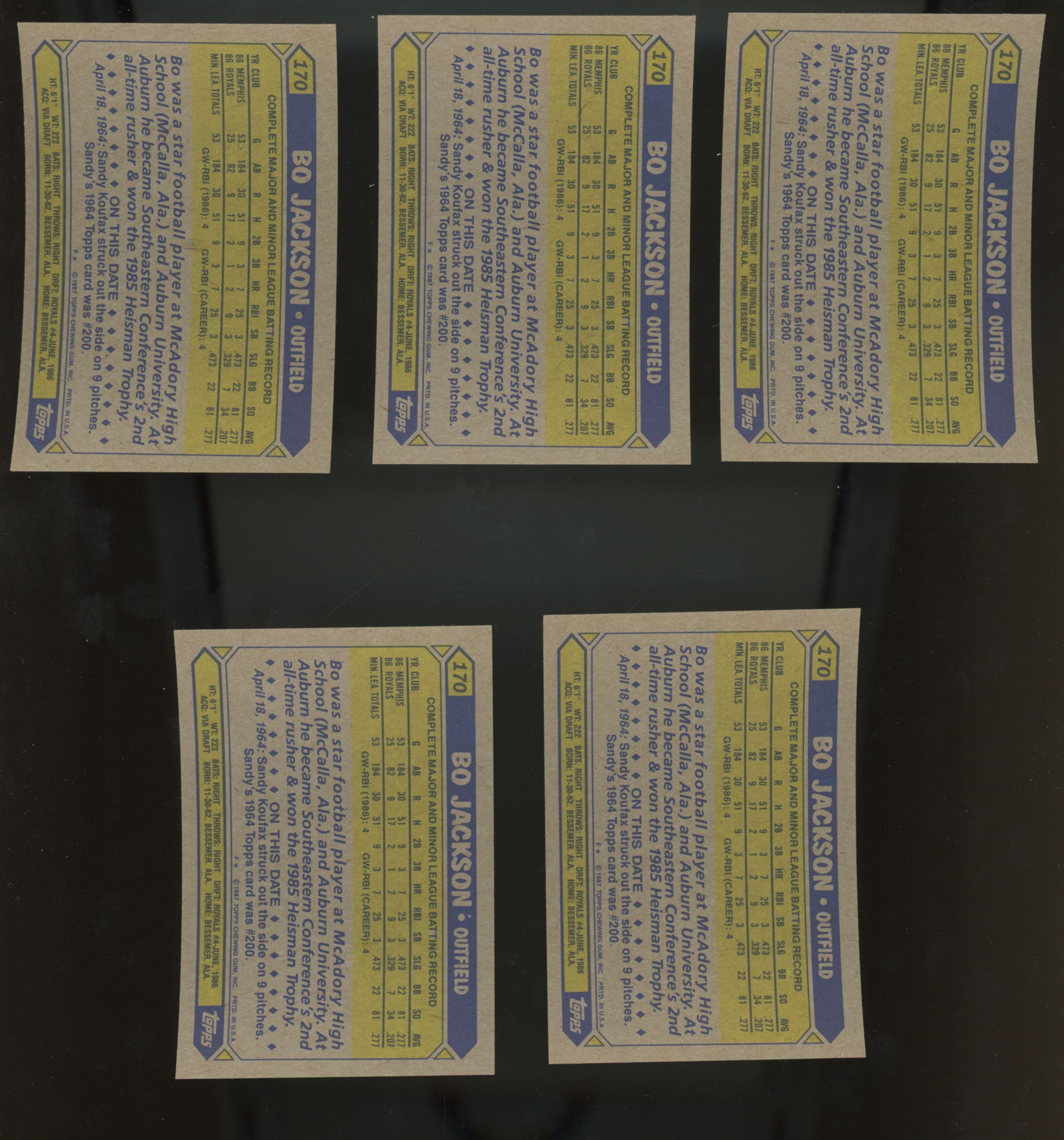 1987 Topps Bo Jackson RC #170 Lot of 25 NM-MT