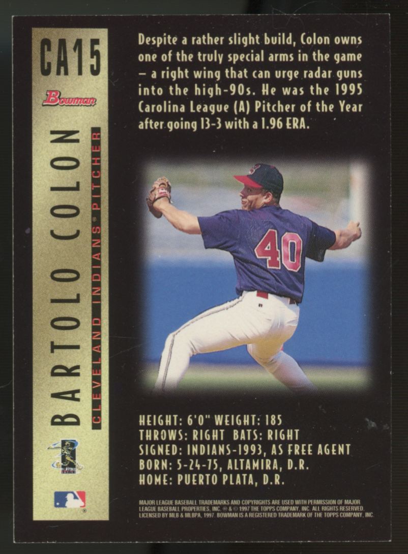 1997 Bowman Bartolo Colon Certified Autograph Issue Auto #CA15