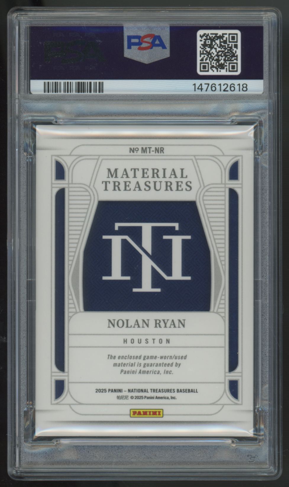 2025 Panini National Treasures Nolan Ryan Material Patch /99 #MT-NR PSA 9