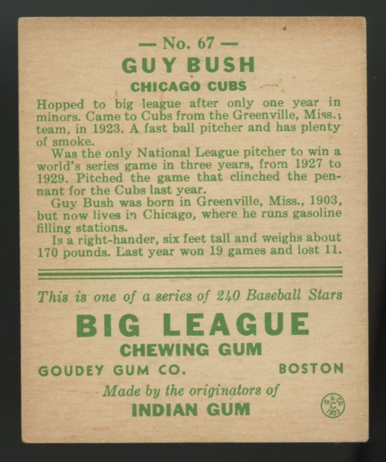 1933 Goudey Guy Bush #67 EX