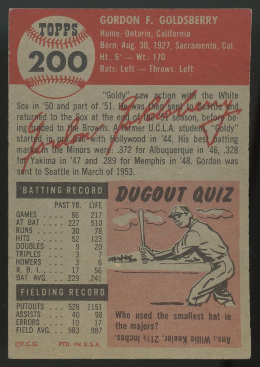 1953 Topps Gordon Goldsberry #200 EX/MT