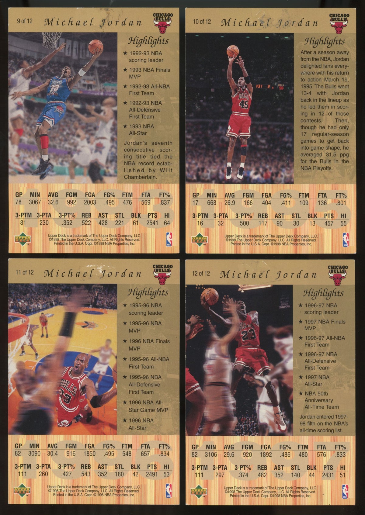 1997-98 Upper Deck Michael Jordan Gatorade Complete Set (12/12) Low Grade
