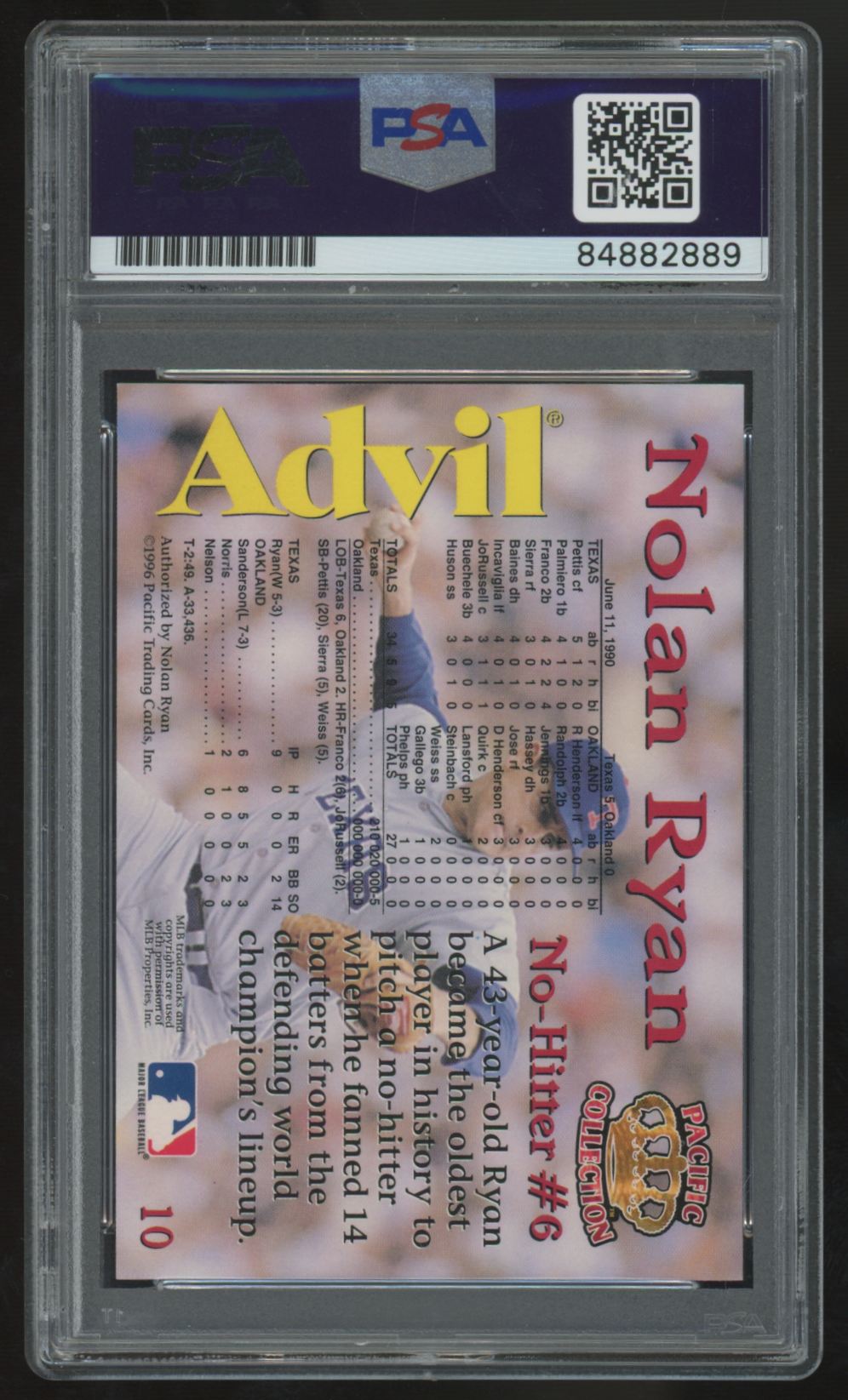 1996 Pacific Nolan Ryan Signed Auto #10 PSA Auto Authentic
