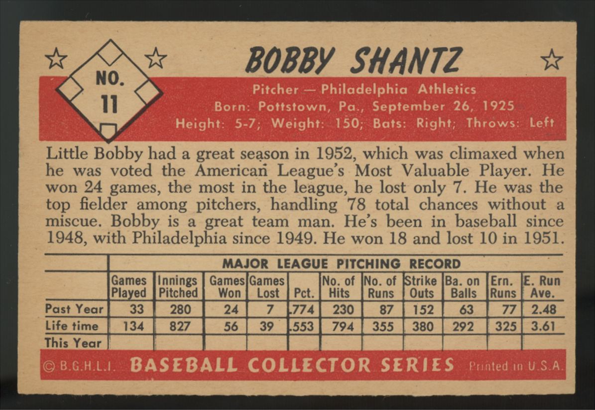 1953 Bowman Color Bobby Shantz #11 VG/EX