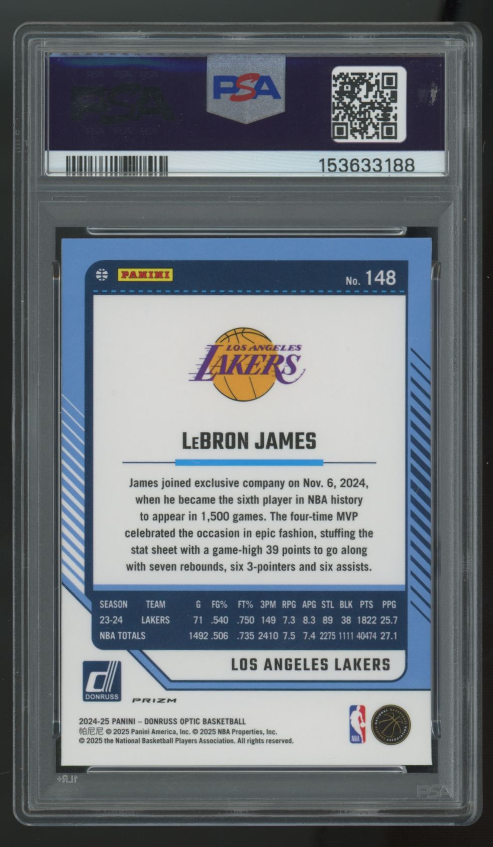 2024-25 Donruss Optic LeBron James Holo #148 PSA 9