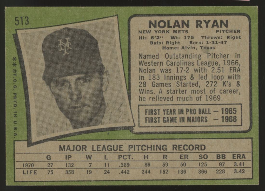 1971 Topps Nolan Ryan #513 VG/EX-EX