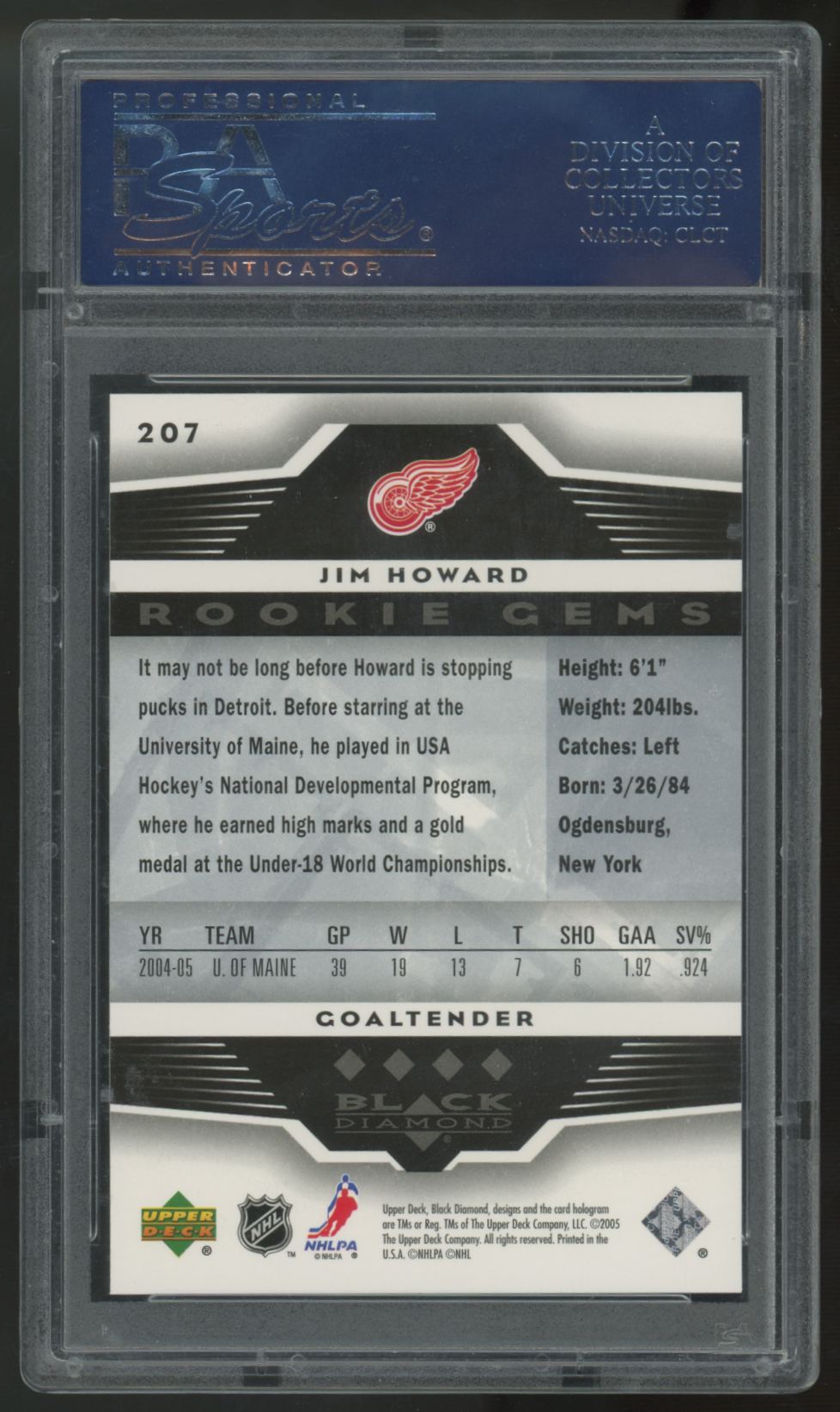 2005-06 UD Black Diamond Jim Howard RC Rookie Gems #207 PSA 10