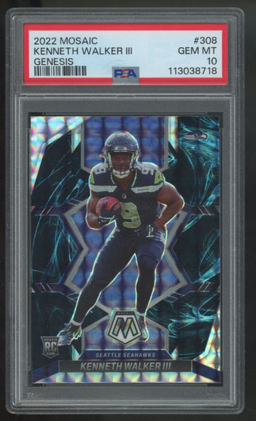 2022 Panini Mosaic Kenneth Walker III RC Genesis SSP #308 PSA 10